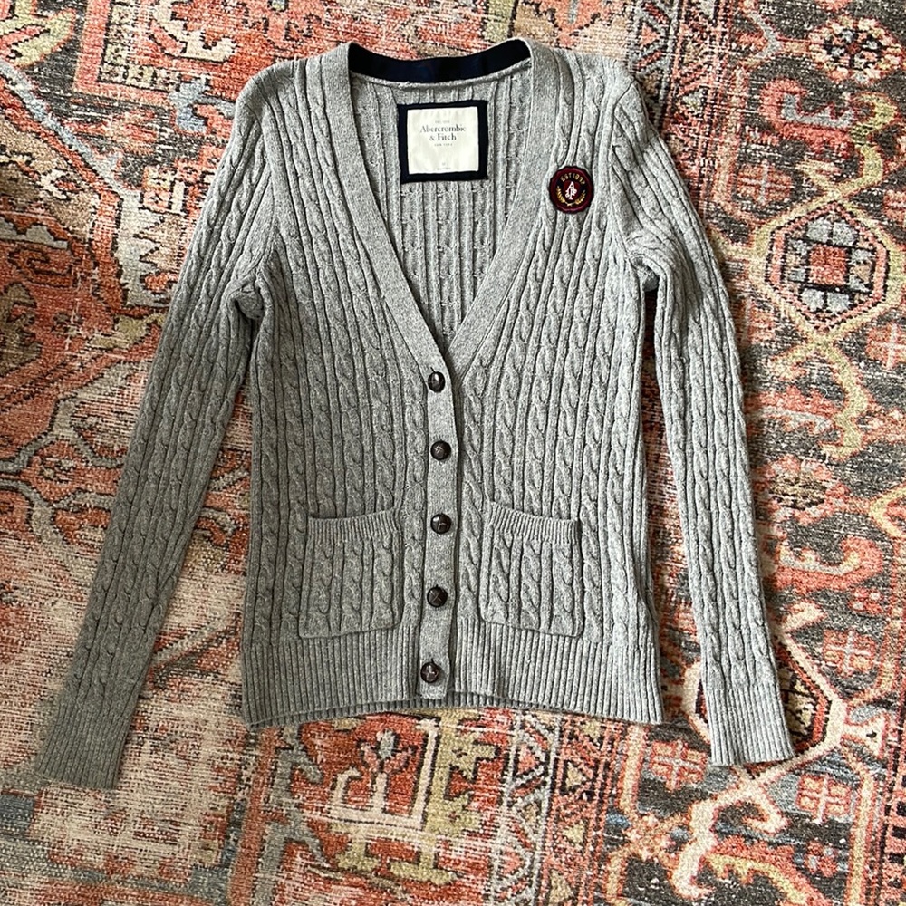 Abercrombie & Fitch Cable Knit Button Up Patch Sweater